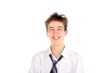 happy and laughing teenager isolated on the white