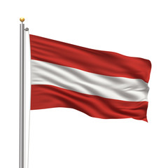 Flag of Austria waving in the wind in front of white background