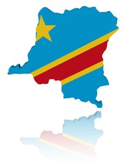 Democratic Republic of Congo map flag with reflection
