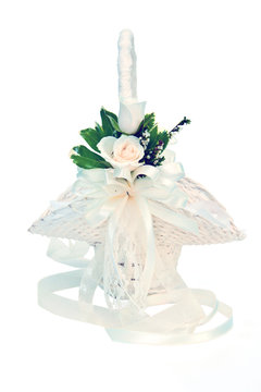 Flower girl pedal basket for wedding isolated on white