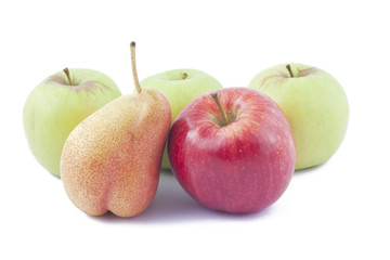 Red and green apples  and ripe pear