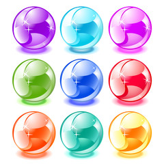 Set of icons transparent colored glass balls