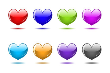 Colored glossy hearts. Web icons set