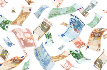 Falling euros on white background
