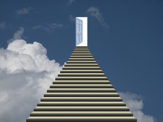 Symbolic representation of stairway and open door into heaven