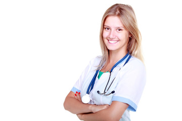 Beautiful young doctor with stethoscope