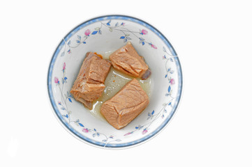 cooked pork meat in the bowl