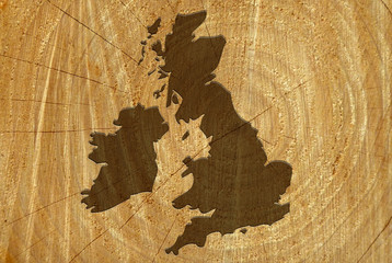 UK map on wood texture