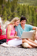 Laptop Outdoor Couple Camping