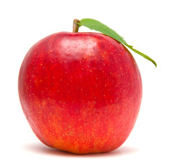 Red apple with green leaf