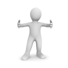 3d man holds a very big item.