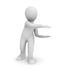 3d man holds a small item.