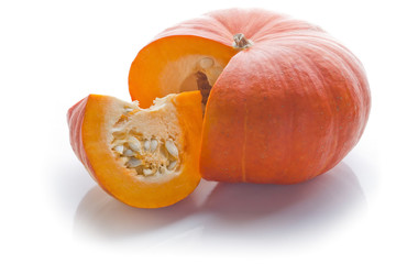 Cut orange Pumpkin on white.