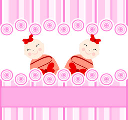 vector illustration of the twins girls on pink background
