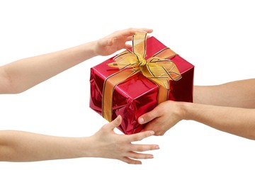 hands with a present (white background)
