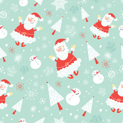 Seamless pattern funny santa claus