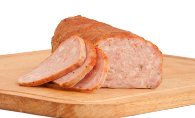 meat delicatessen on the board isolated on the white