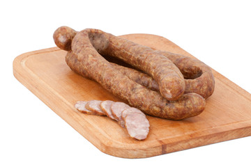 meat delicatessen on the board isolated on the white