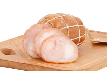 meat delicatessen on the board isolated on the white