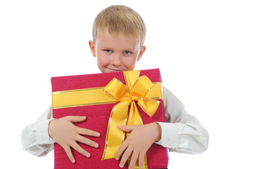 boy holding present box
