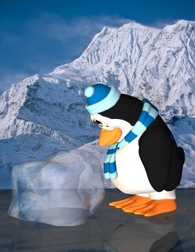 sad penguim on ice