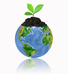 protect the environment concept - earth with a tree isolated ove