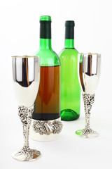 white and red wine bottle isolated on white background