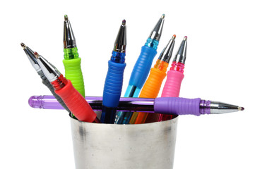 Colored ball-pen in steel cup