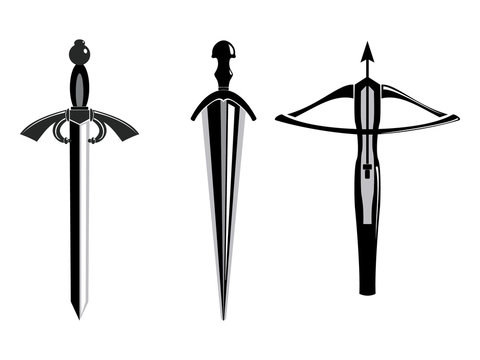 ancient weapons outline vector on white background