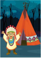 Photo sur Plexiglas Indiens Un garçon près de la tente