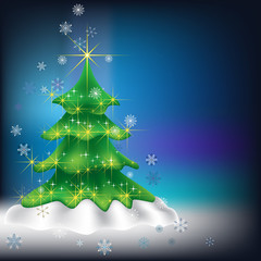 Christmas tree with snowflakes on dark background