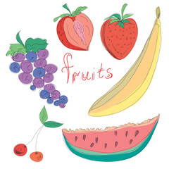 Set of hand drawn fruits