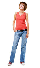 Obraz premium Lovely cheerful girl in casual style clothing