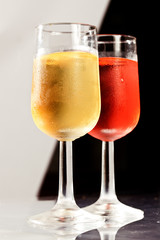 Glasses of chilled white and rose wine