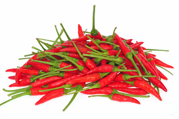 A Heap Of Red Chili Pepper On White background
