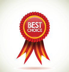 Vector best choice red label with ribbons.