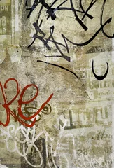 Foto op Plexiglas Grunge Background with graffiti and old newspapers © DaniLana