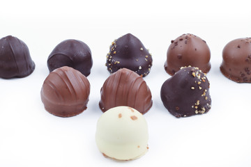 Delicious dark, milk, and white chocolate pralines.