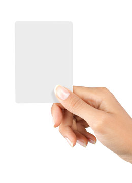 Gesture Of A Beautiful Woman's Hand Showing A White Card