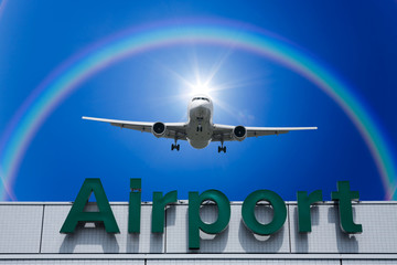 飛行機と虹と空港
