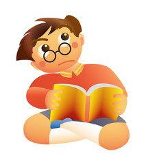 本を読んで考えている子ども