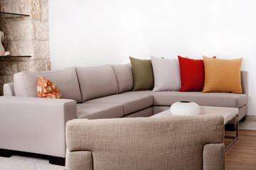 Modern couch withe coloured pillow
