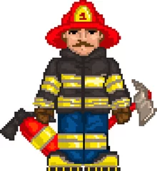 Keuken foto achterwand Pixel PixelArt: Brandweerman