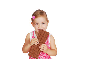 little girl eat large chocolate