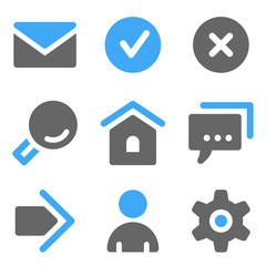Basic web icons, blue and grey solid icons
