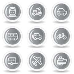 Transport  web icons, circle grey glossy buttons