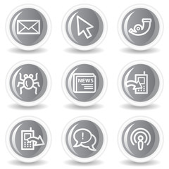 Internet web icons set 2, circle grey glossy buttons