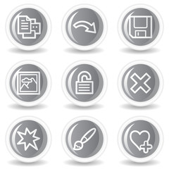 Image viewer web icons set 2, circle grey glossy buttons