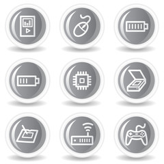 Electronics web icons set 2, circle grey glossy buttons