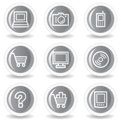 Electronics web icons set 1, circle grey glossy buttons